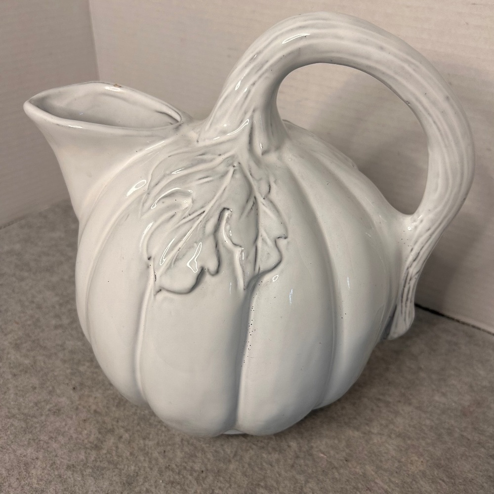 Sur la Table Pitcher Pumpkin White Made In Italy10x7x10 Tiny Flea Bite On Lip.